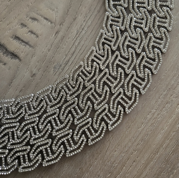 Elegant Iced Out Fully Rhinestone Figaro H-shape Silver Chain Necklace 22" - Picture 10 of 11